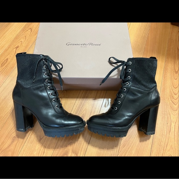 Gianvito Rossi Martis Black Leather Lace-up Platform Boots Size 39 - Picture 5 of 12